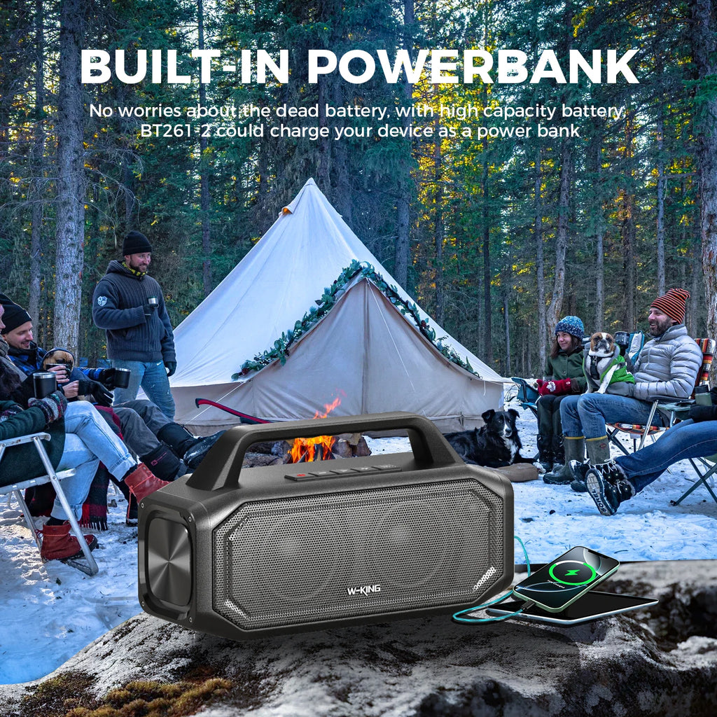 Enceinte Bluetooth portable W-KING BT261-2 sans fil 80 W, étanche IPX6 avec amplification des basses, couplage stéréo, recharge inversée