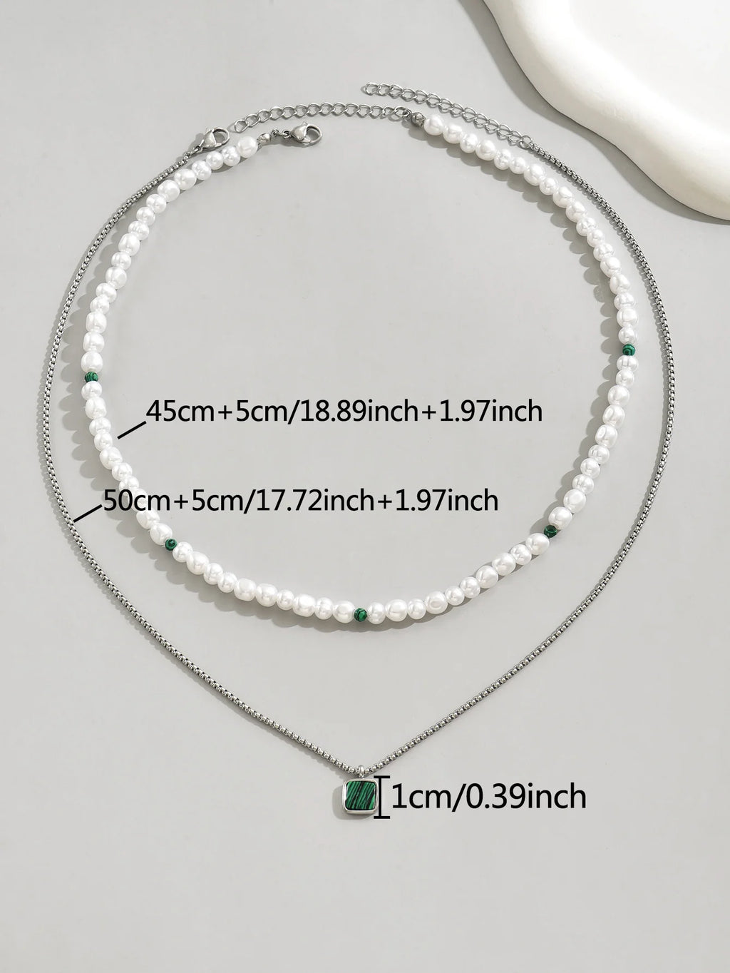 2PCS Fashion Trend Turquoise Pendant Men's Beaded Stainless Steel Necklace Casual Versatile Jewelry