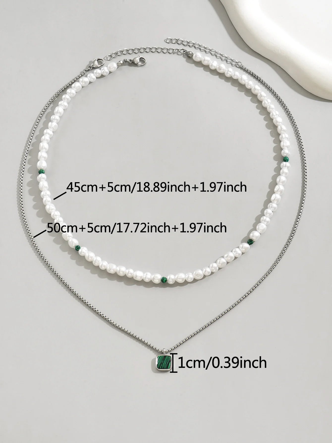 2PCS Fashion Trend Turquoise Pendant Men's Beaded Stainless Steel Necklace Casual Versatile Jewelry