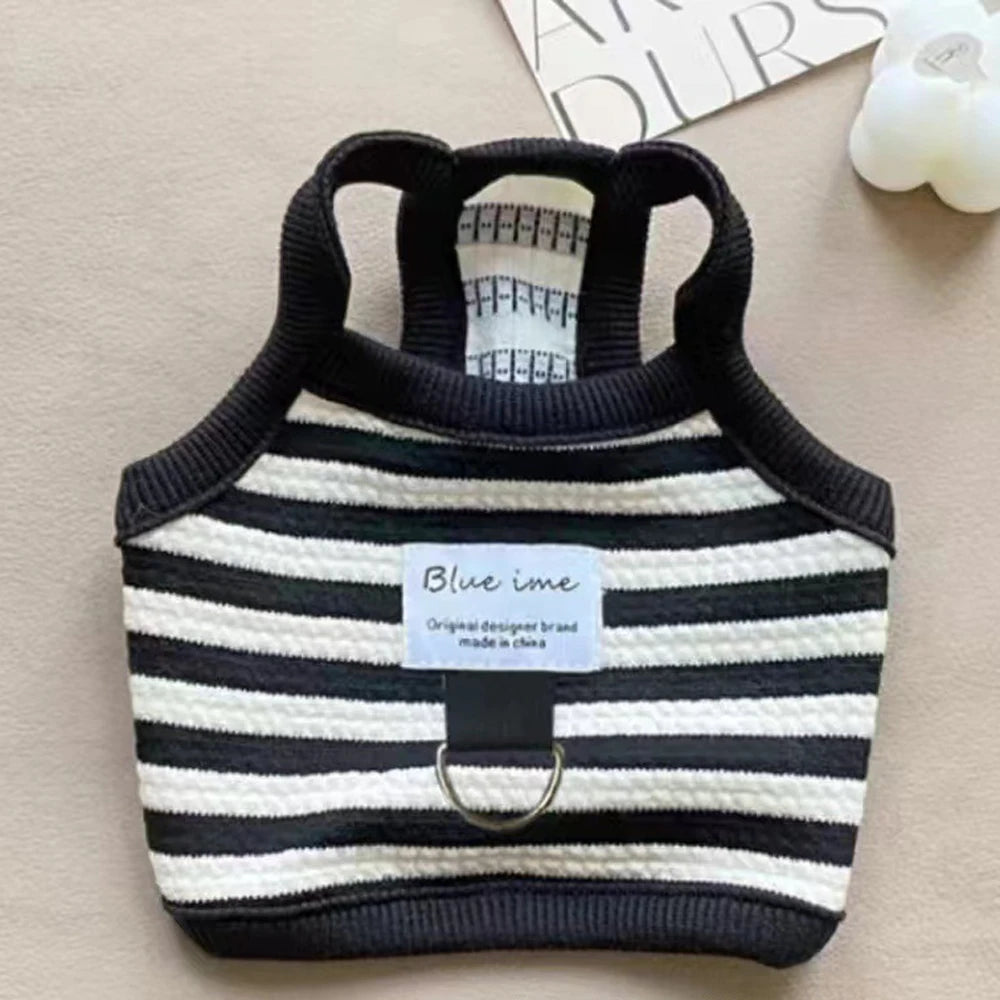 Striped Small Dog Vest Bichon Frise Comfortable Summer Puppy Clothes Dog Halter Vest Cute Cat Clothes with D Ring