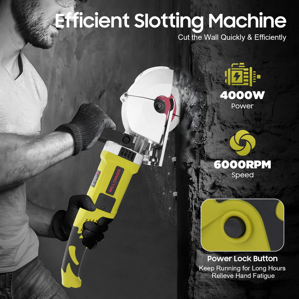 4000W Electric Wall Slotting Machine Circular Saw Concrete Cutter Brick Slot Cutter Groove Cutting Wall Chaser 4.76 IN 220V