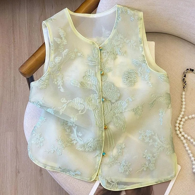 Thin Vest for Women Clothing Ethnic Style Print Vintage Clothes Streetwear Coats Women Jackets Chinese style Casual Summer