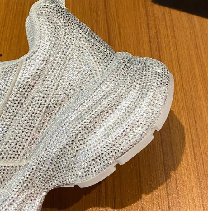 Luxury Women Bling Running Shoes Chunky Sneakers Fashion Casual Genuine Leather Breathable Height Increased Flat Platform Shoe