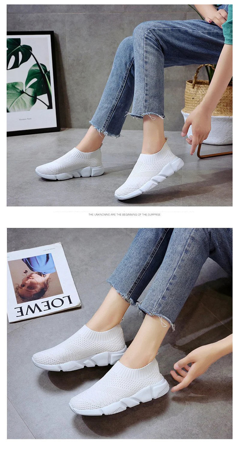 Sneakers Women Shoes Knitting Sock Sneakers Women Slip On Laides Walking Shoes for Woman Loafers Flats Tenis Famela Plus Size