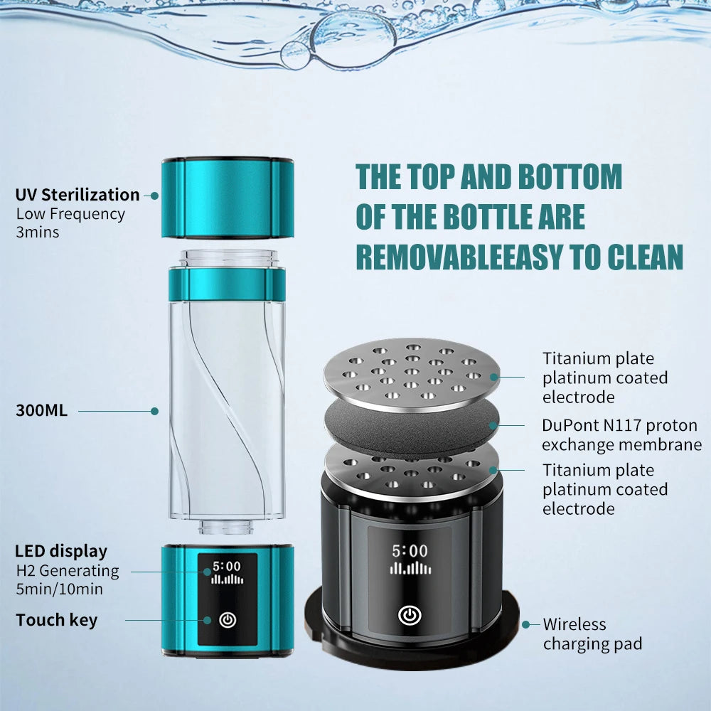 300ml 5000ppb hydrogen water bottle 7.83HZ Schumann resonance activated water technology UV-C cleaning technology
