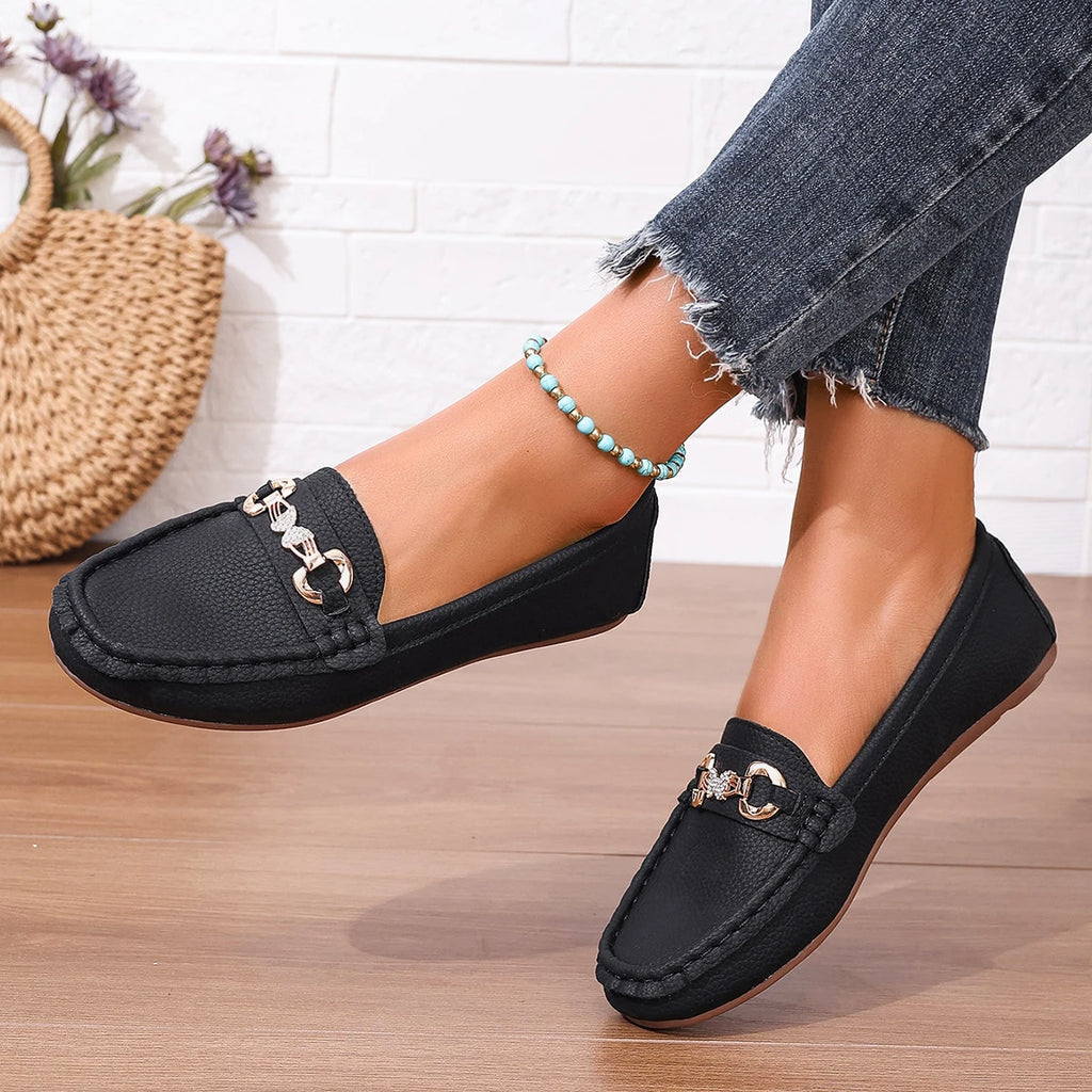 Spring Autumn New Bean Shoes Female Women Round Head Low Heel Knot Chain Casual Footwear Mother Shoes Lady Loafer