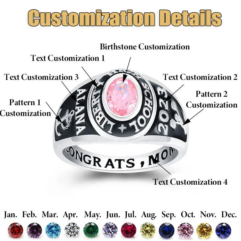 Customized Printing High School Middle Class University College Graduation Ring Graduation Ring Gift Fashion Collectibles