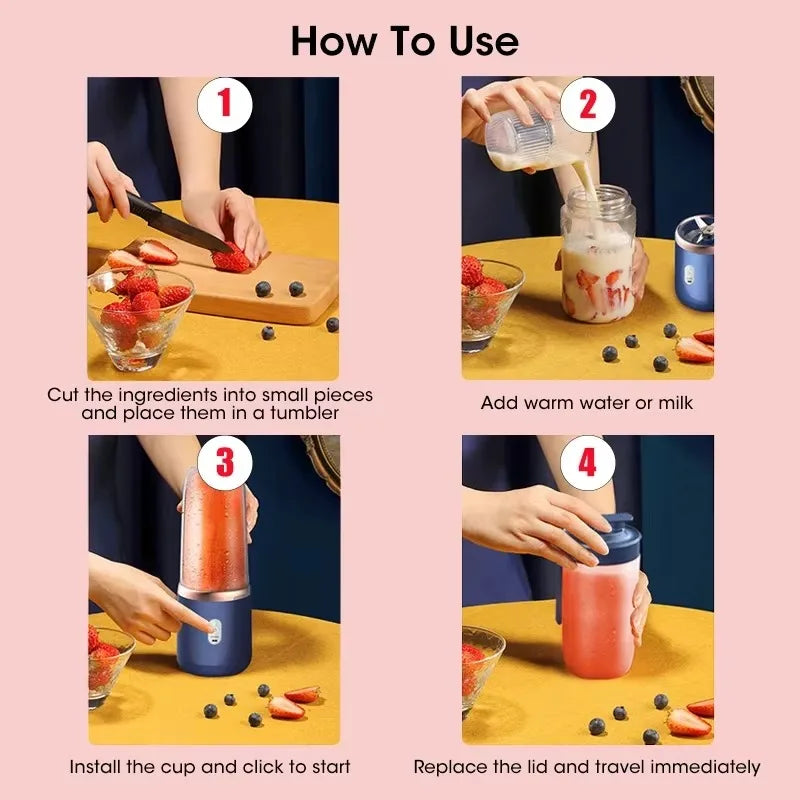 Mixeurs de jus de fruits portables, mini-bouteille personnelle électrique d'été, presse-agrumes USB à 6 lames, machine de cuisine