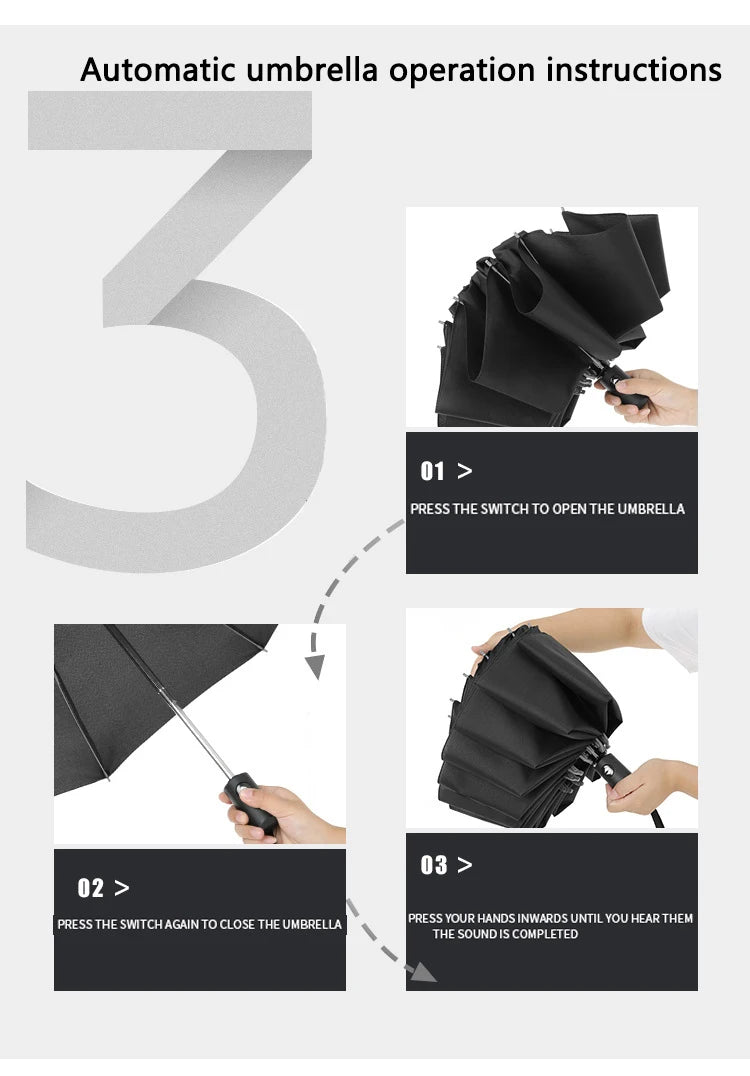 Fully Automatic UV Umbrella With LED Reflective Stripe Reverse Umbrellas For Nissan Rogue X-Trail GTR Note Qashqai Juke Patrol