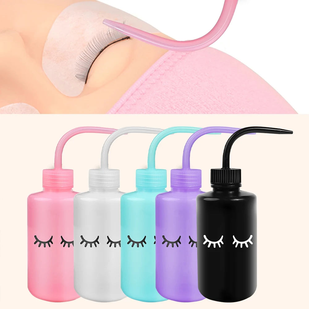 1PCS Plastic Eyelash Cleaning Bottle with Elbow Brush Water Squeeze Dropper for Lash Bath and Primer Application