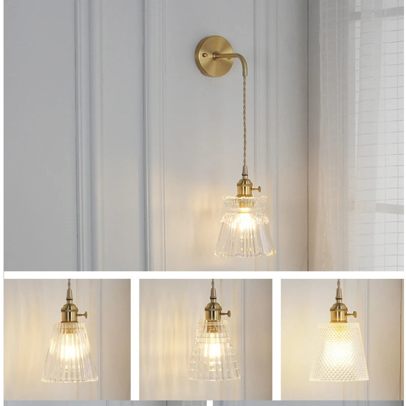 Nordic Japanese Brass Wall Lamp Bedroom Bedside Lamp Bathroom Cloakroom Background Wall Mirror Front Creative Glass Wall Lamp