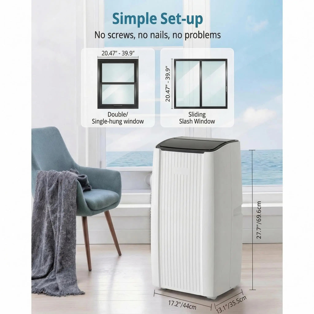 Climatiseur portable 14000 BTU, unité de climatisation 3 en 1 avec ventilateur, déshumidificateur et silencieux 48 dB, télécommande, rafraîchit jusqu'à 70 m², minuterie 24h, kits de fenêtre inclus pour chambre, bureau et dortoir