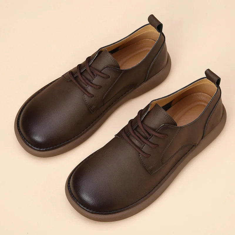 Men's Shoes 2026 Spring New Wide Head Genuine Leather Men's Shoes Breathable Trendy Retro Casual Leather Shoes Men