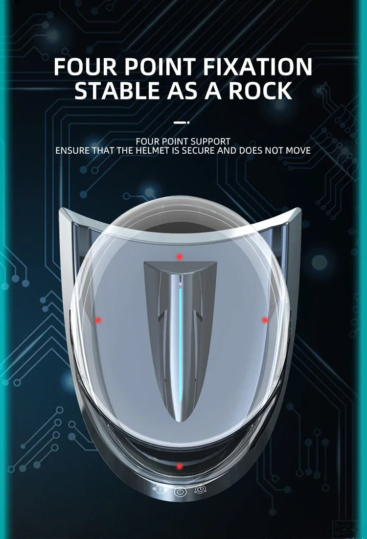 Smart Motorcycle Helmet Dryer Features Sterilization  Dust Removal Functions Temperature Control, and Ambient Lighting