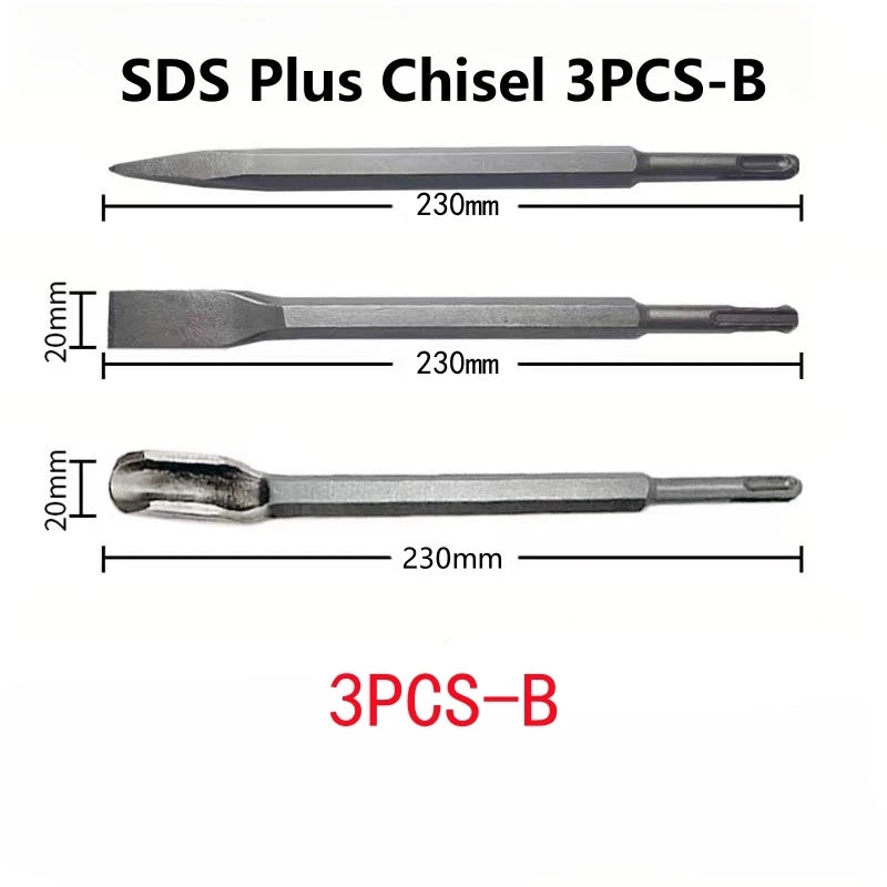 250mm Chisel Set SDS Plus Shank Electric Hammer Drill Bit Point Groove Flat Chisel Masonry Tools for Concrete Brick Wall Rock