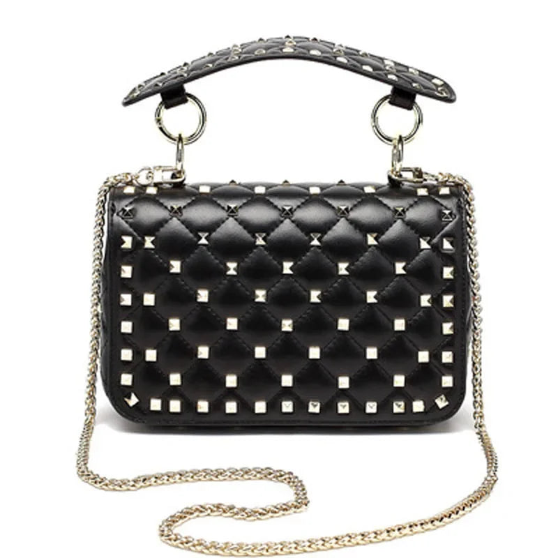 100% Sheepskin Leather Gold Rivet Shoulder Bag Fashion Chain Messenger Bags Luxury Handbags Women Bags Designer Day Clutches