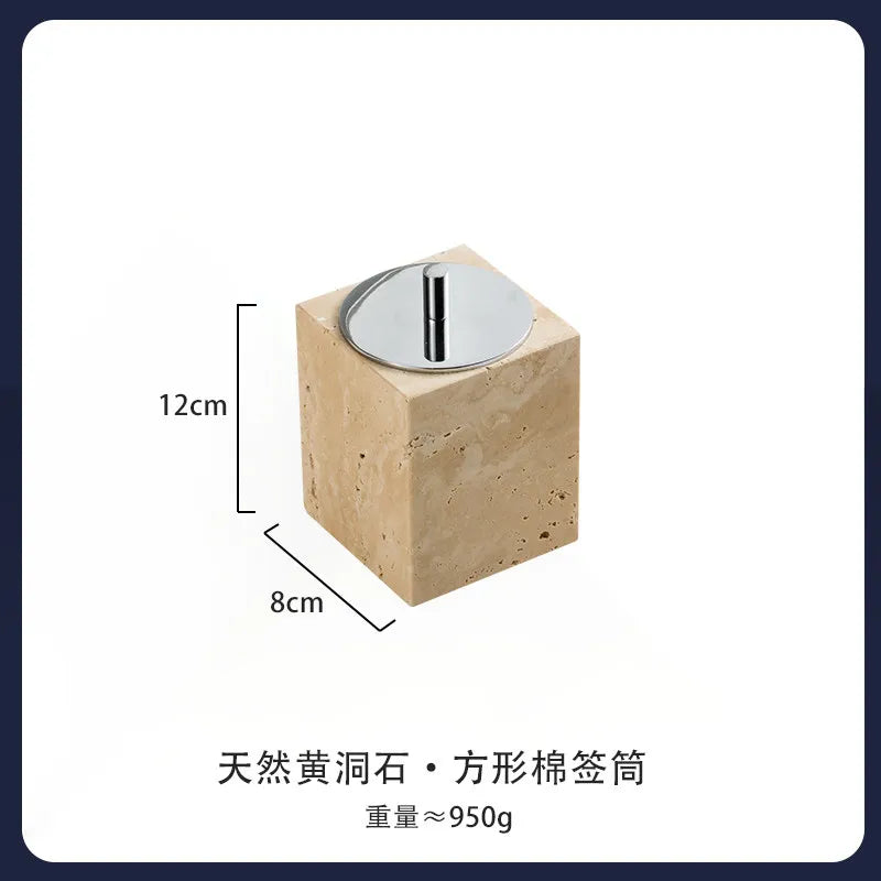4Pcs Natural Travertine Bathroom Set Wabi Sabi Minimalist Soap Dispenser Tissue Box Luxury Hotel Show House Organizer Decor
