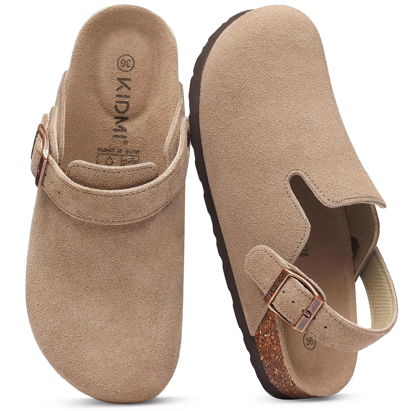 Asgard Women's Genuine Leather Clogs Soft Cork Footbed Cow Suede Mules With Adjustable Strap Fashion Comfort Slip on Slippers