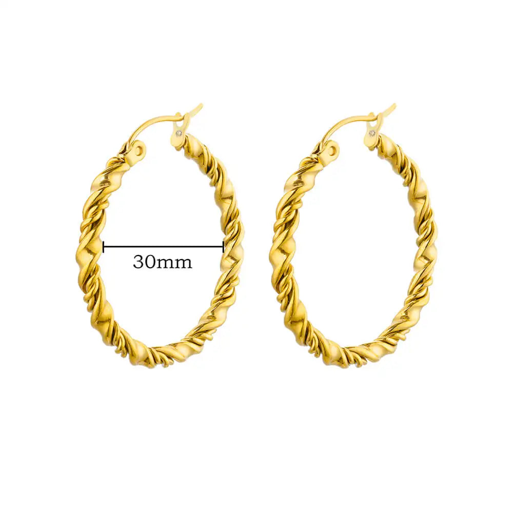 Vintage Chunky Round Earrings For Women Gold Color Stainless Steel Twisted Hoop Earring Statement Wedding Christmas Jewelry Gift