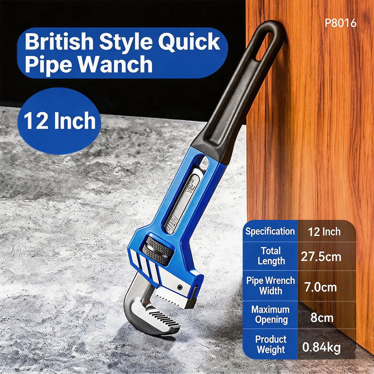 New Heavy Duty Adjustable Pipe Wrench 8 10 12 Inch Forged Steel Straight Spanner Universal Plumbing Tool For Plumber Home Repair