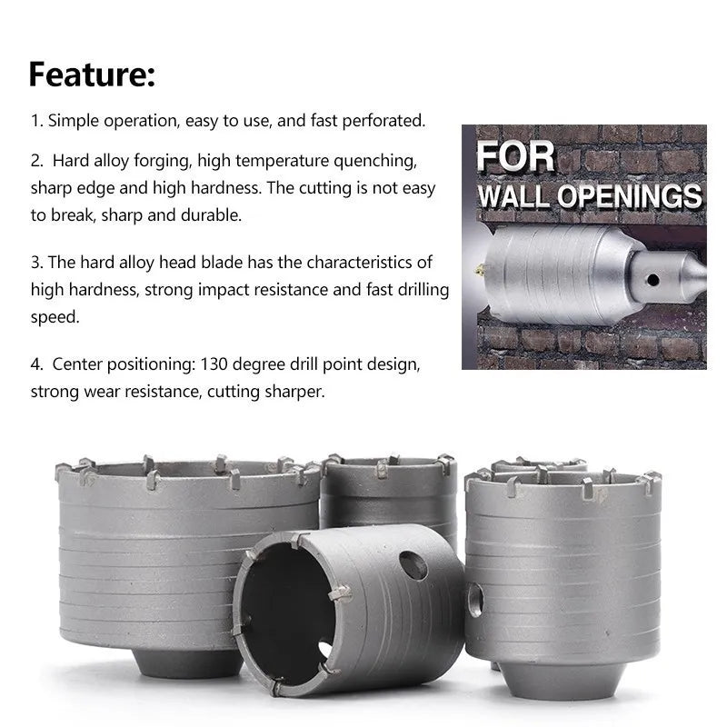 SDS Plus Wall Hole Saw Drill Bit Concrete Hole Saw Hole Cutter Concrete Cement Stone Drilling Tool 30-100mm