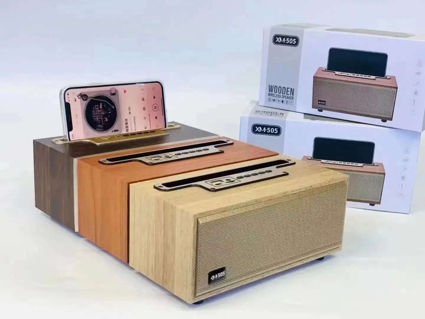 Haut-parleur Bluetooth sans fil multifonction en bois TWS Subwoofer Système audio télécommandé Support de téléphone portable Radio FM de bureau portable