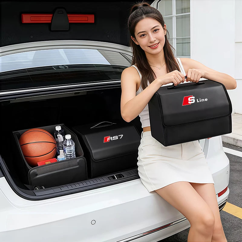 Large Capacity Leather Storage Box Car Trunk Organizer Case For Audi Sline A3 A4 A5 A6 A7 A1 A2 A8 Q1 Q2 Q3 Q4 Q5 Q6 Q7 Q8 TT B8