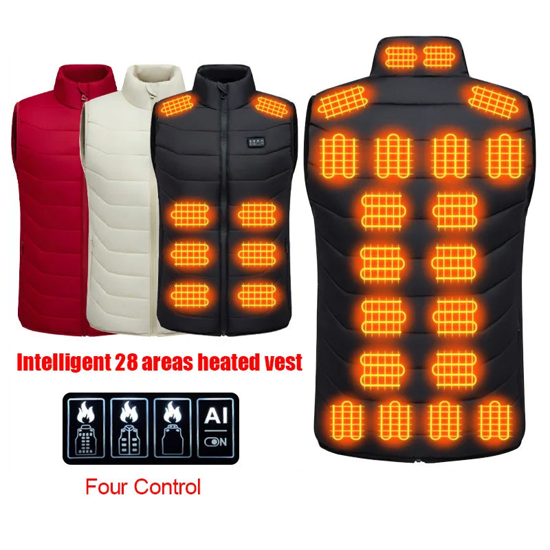 New Loose Casual Stand Up Collar 28 Areas Intelligent Heating Vest for Women Men Winter Thermal Electric Heating Jacket Coat