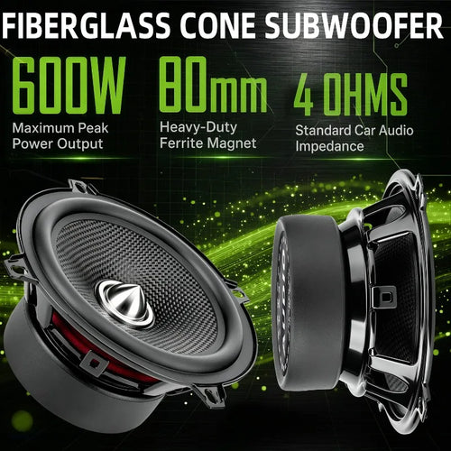 2 haut-parleurs de voiture de 5,25 pouces 600W haute performance avec cône en fibre de carbone, woofers à bassin en aluminium pour des basses claires et un son stéréo