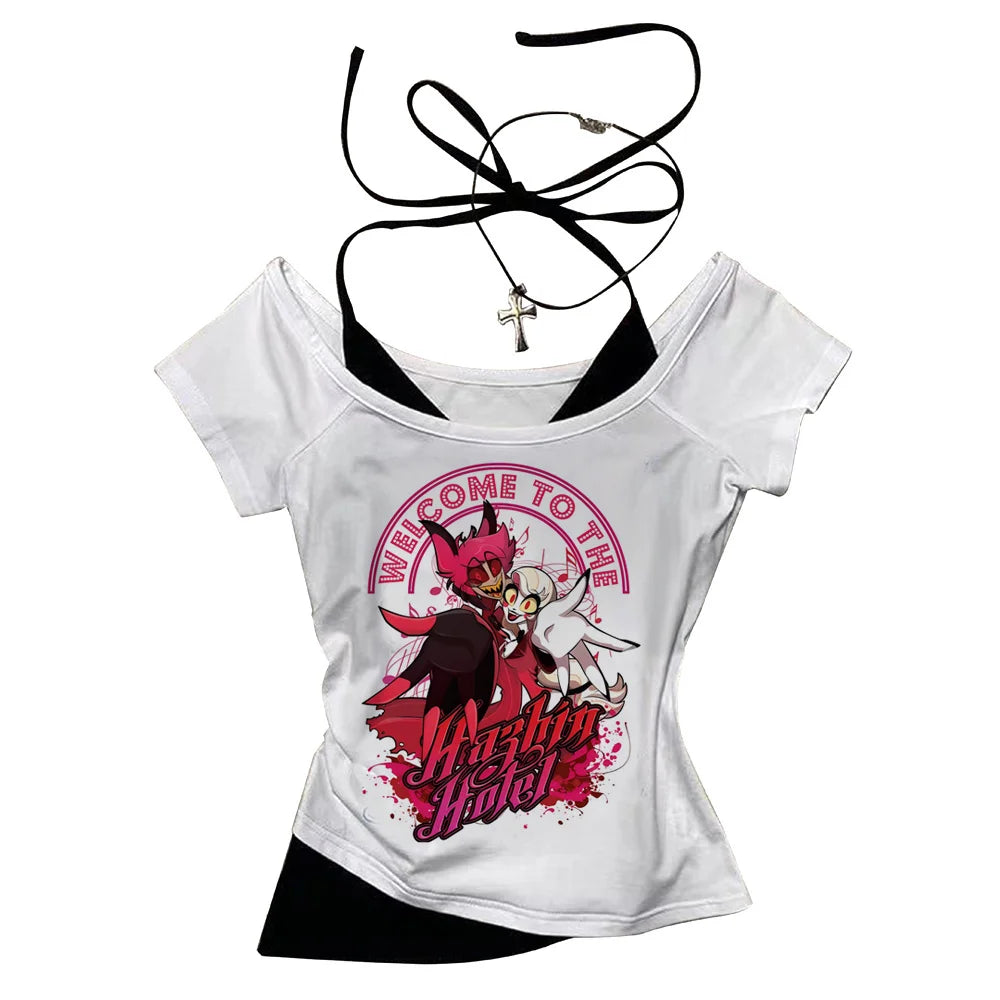 Hazbin Hotels t shirt teen korean clothes graphic Gothic Digital streetwear Trendy top tees Pastel harajuku Retro women