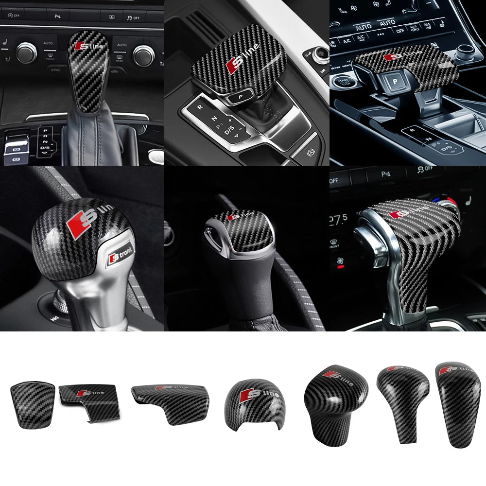 Carbon Fiber Car Gear Shift Lever Knob Cover Sticker Decoration Accessories For AUDI Sline S6 S7 A3 A4 A5 A6 A7 A8 Q2 Q3 Q5 Q7