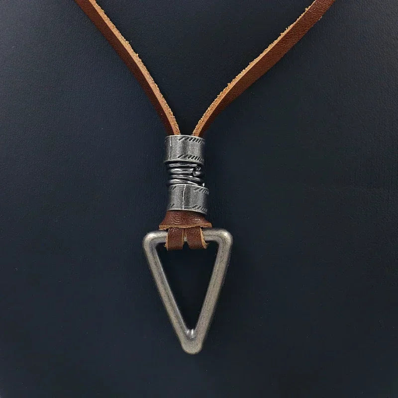 Vintage Men Women Triangle Adjustable Leather Cord Necklace Pendant Jewelry Christmas Gift Initial Necklace