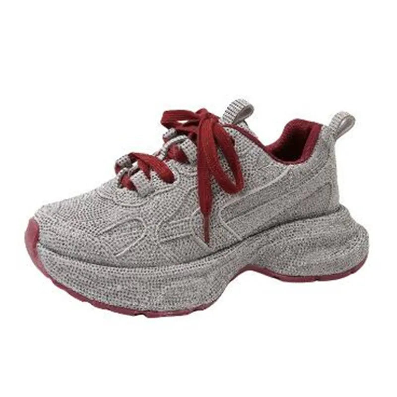 Luxury Women Bling Running Shoes Chunky Sneakers Fashion Casual Genuine Leather Breathable Height Increased Flat Platform Shoe