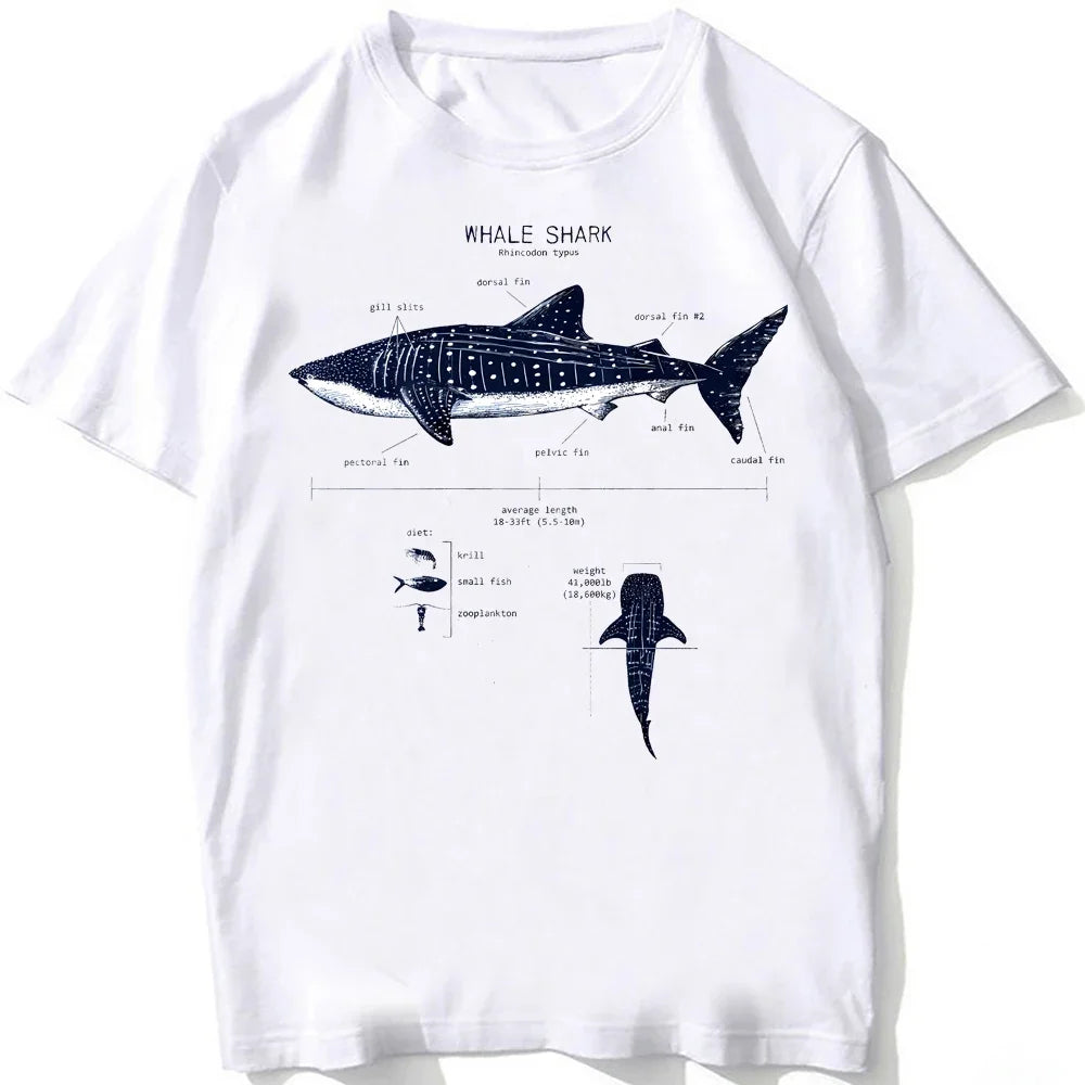 Whale Shark Anatomy Biology T-shirt Unisex Women Hip Hop Casual T Shirts Women Beach Diving White Tshirt Vintage women Tees