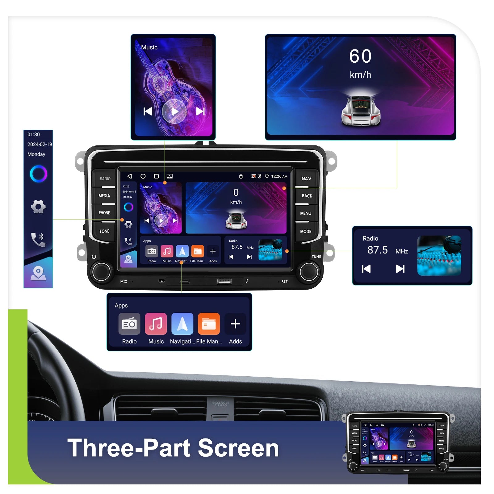 Podofo 7 "9" CarPlay Android Car Radio For Volkswagen VW Golf Passat JETTA Skoda SEAT Car Intelligent System 2din GPS Car Radio