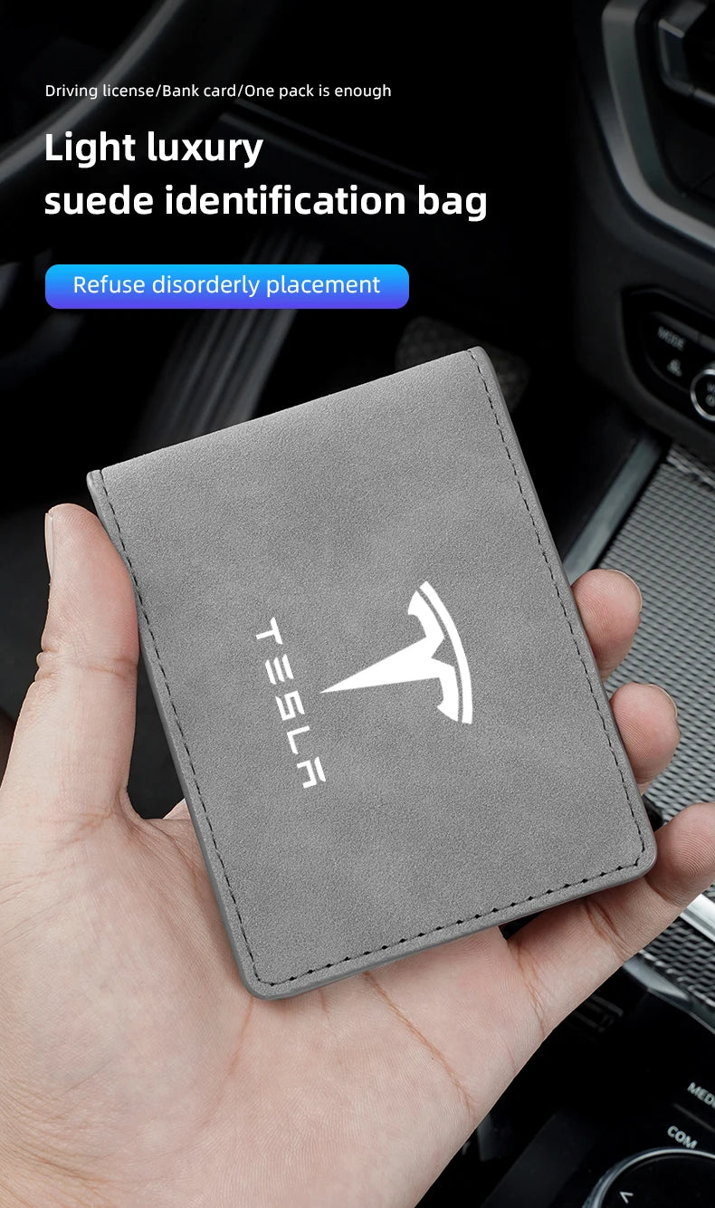 Driver License Holder Pu Leather on Cover Car Driving Documents Business Id Pass Certificate Folder Wallet for Tesla sticker