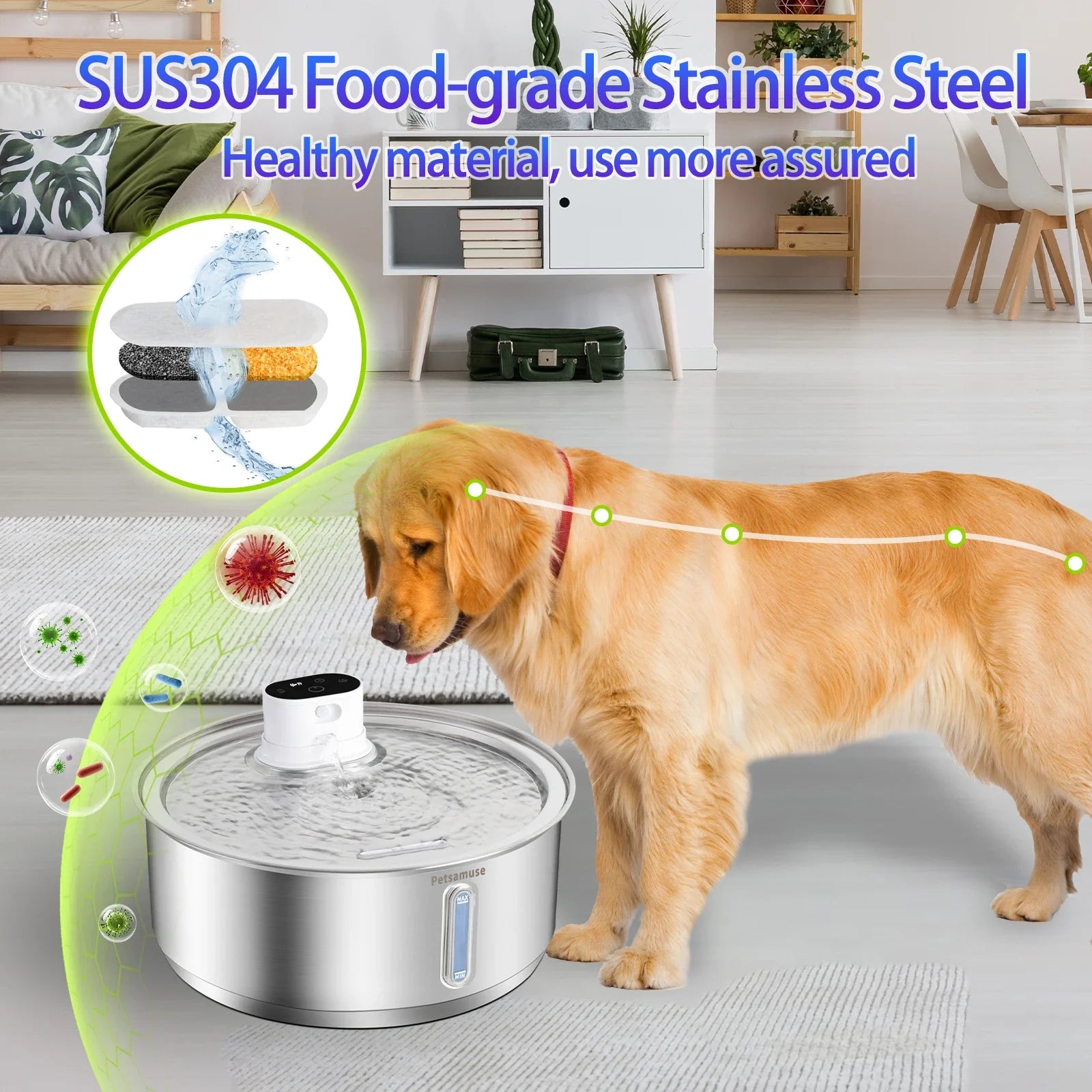 8L Dog Water Fountain Automatic Sensor Stainless Steel Cat Water Fountain Multiple Pet Drinking Water Dispenser Accessories