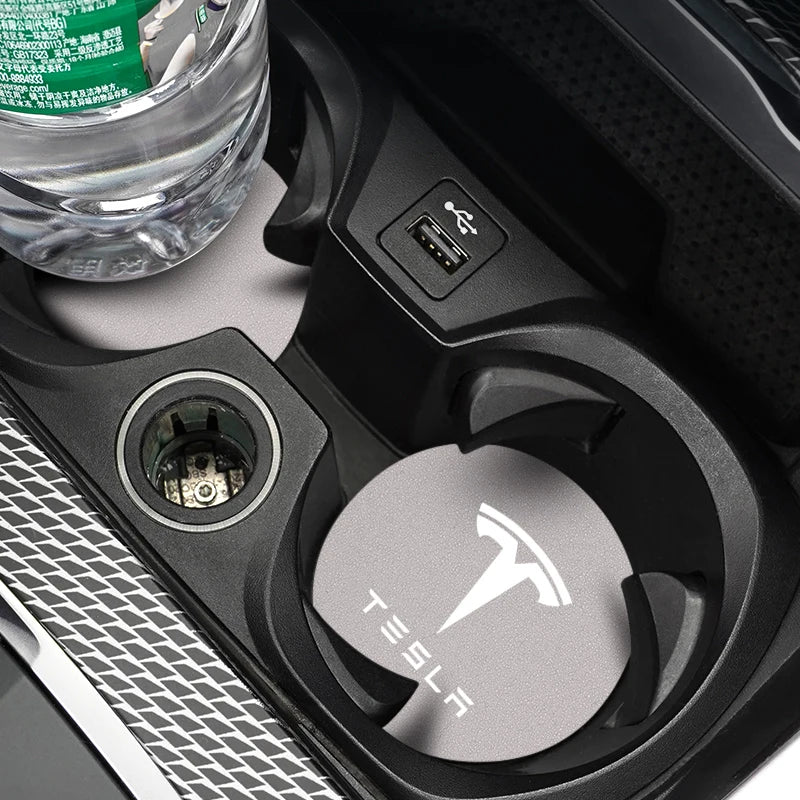 2Pcs Car Coaster Suede Mat Water Cup Anti-slip Pad Auto Interior For Tesla Model 3 Highland 2023 Model S Model X Model Y