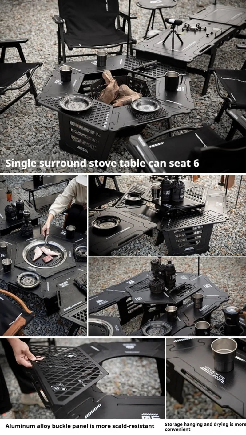 Foldable Detachable Hexagonal Tables Lightweight Convenient Barbecue Picnic Tables Multifunctional Outdoor Camping Furnishings