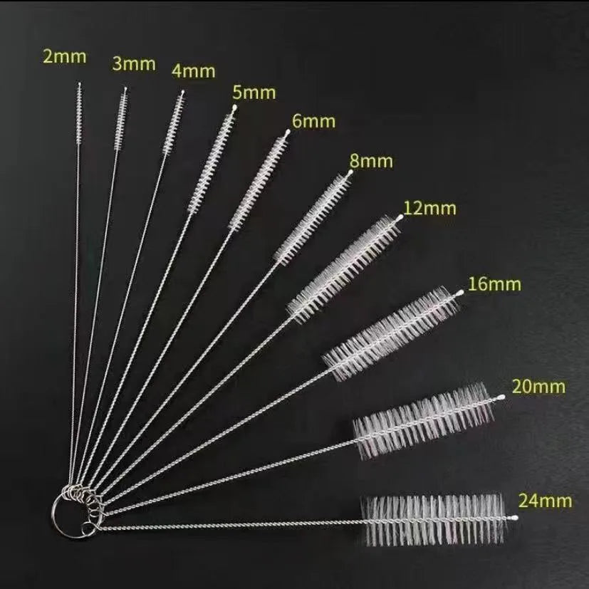 10Pcs Bottle Clean Brush 10pcs Set Stainless Steel Soft Hair Brush Pipette Straws Brush Multipurpose Household Cleaning Tools
