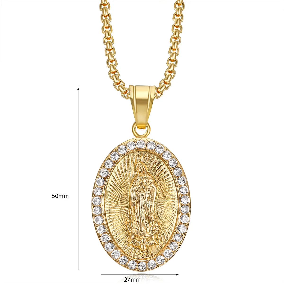 Virgin Mary Prayer Pendant Necklaces Gold color 316L Stainless Steel with rhinestone Women/Men Jewelry