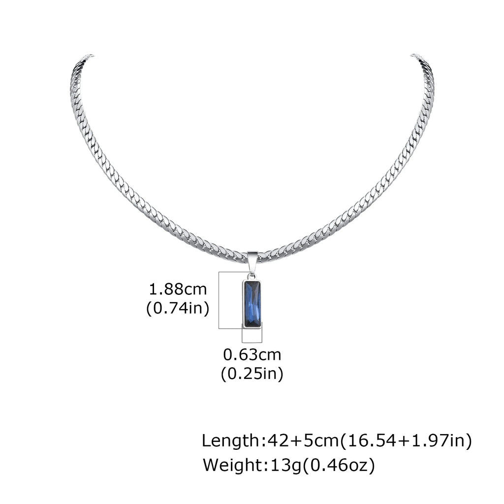 Stylish Mens Geometric Stone Pendent Necklaces,Stainless Steel Flat Cuban Chain Collars,Hip Hop Jewelry Gifts for Him Boys