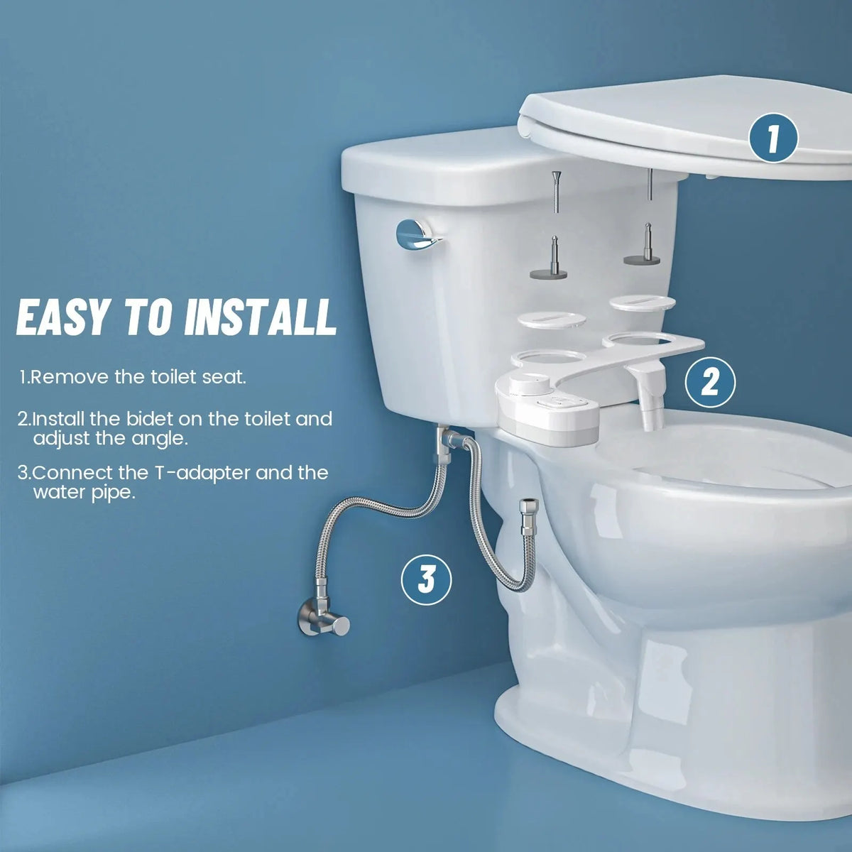Bidet non électrique SAMODRA - Fixation de siège de toilette à double buse autonettoyante (lavage avant et arrière)