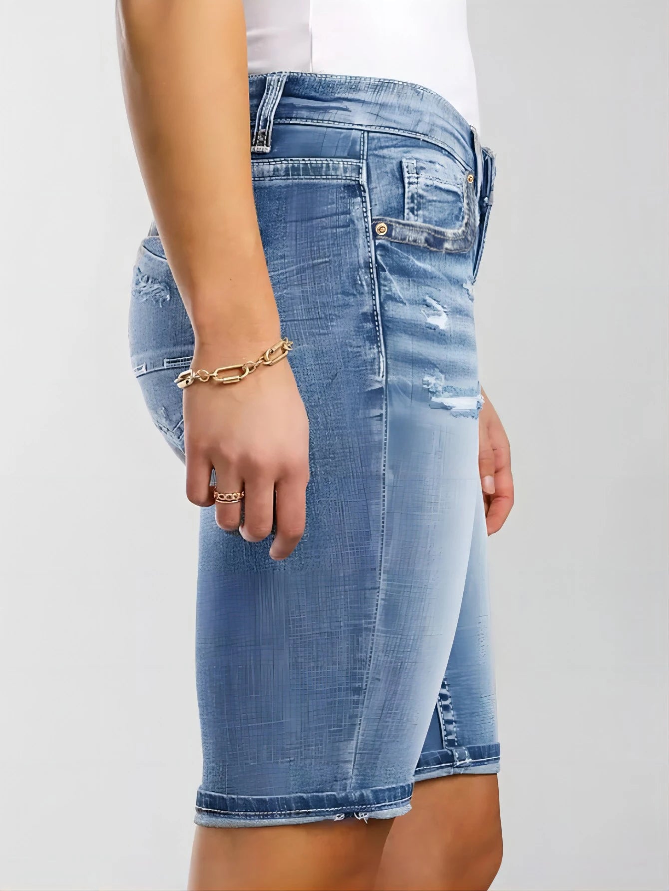 Short en jean décontracté pour femme avec poches, coupe ajustée, braguette boutonnée, motif uni, bermuda en jean pour le quotidien et l'extérieur