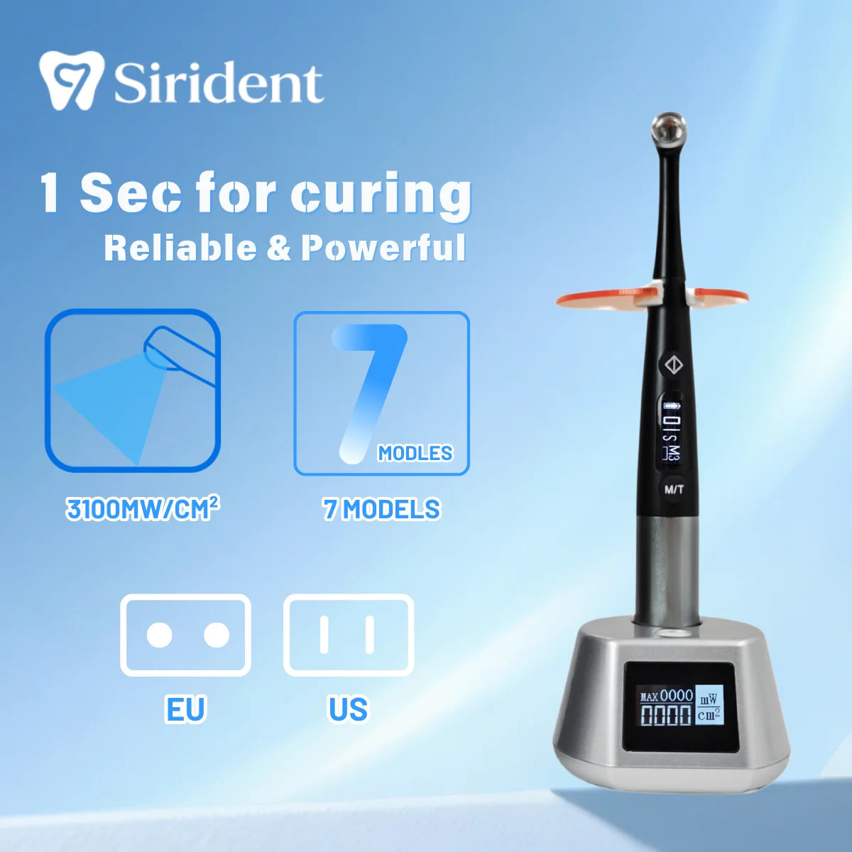 Dental 1 Second Curing Light 7 Differernt Mode With Caries Detection 3100mW/cm² 360 Degree Head Dental Equipment Lamp