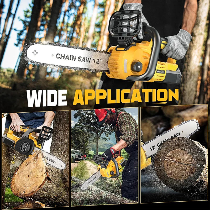 1200W 12 Inch Brushless Electric ChainSaw Cordless Battery Saw Portable Garden Woodworking Power Tool For Dewalt 20V Battery Pin
