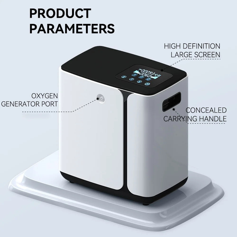 Portable Home Oxygen Concentrator 1-8L Adjustable 93% High Purity Low Noise 34dB Timing Quiet Oxygen Generator for Bedroom