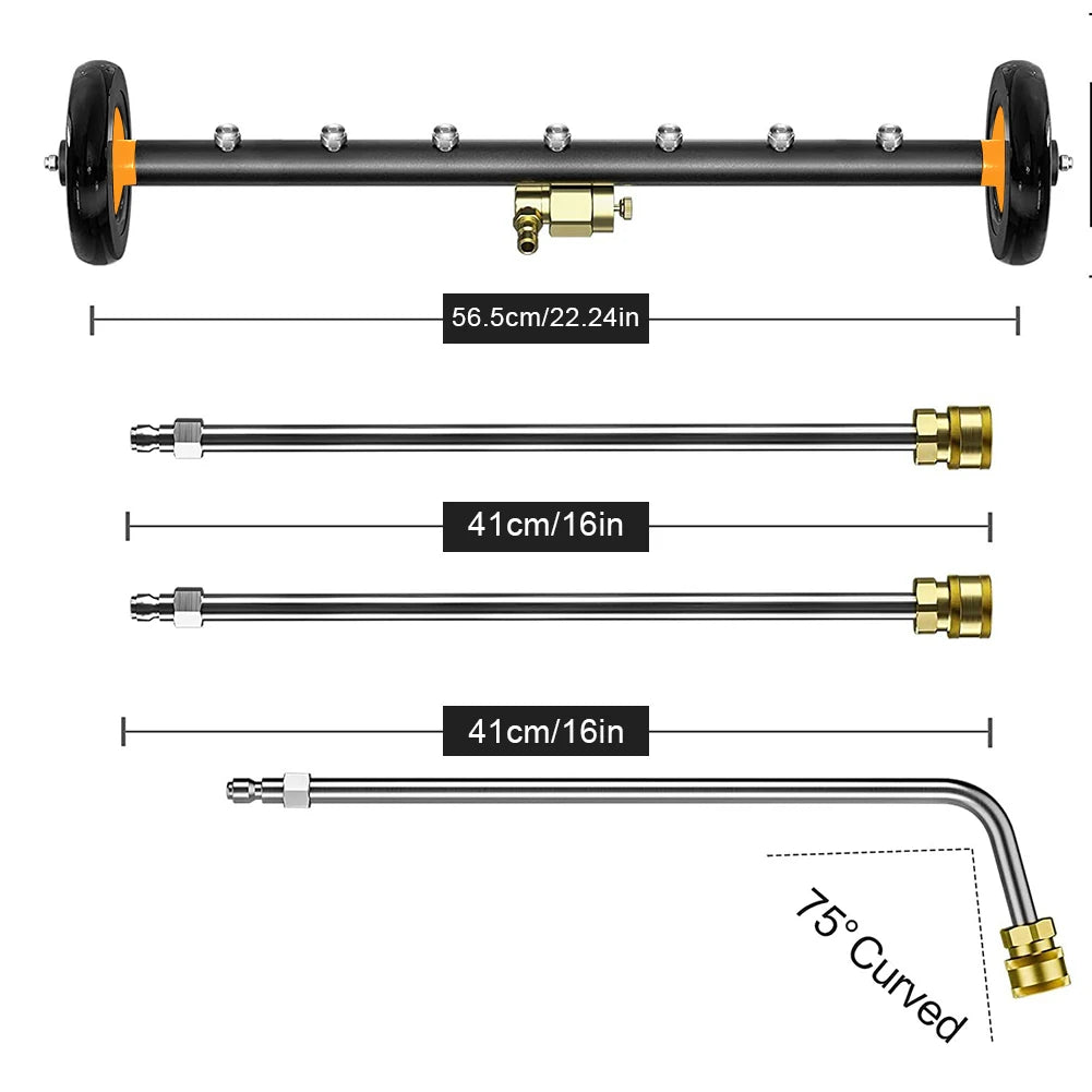 5000PSI Car Chassis High Pressure Washer 22 Inch Extendable 3-Wand Water Broom 1/4 Quick Connector Undercarriage Surface Cleaner