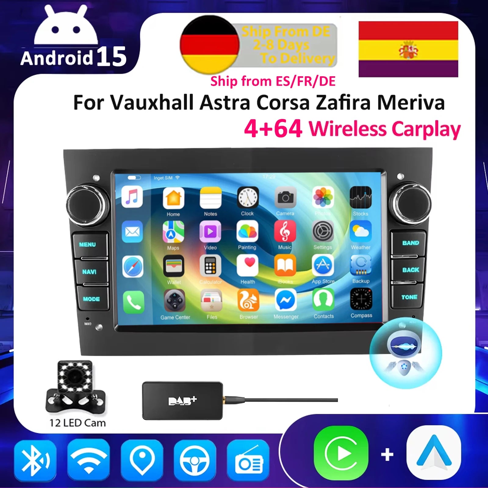 ESSGOO Car Radio CarPlay Android 15 For Opel Astra Vectra Vauxhall Antara Zafira Corsa C D Vivaro Meriva Auto ﻿
