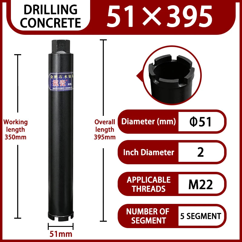 LAANCI laser weld Diamond Core Drill Bit for Reinforced Concrete – Diameter 25-254mm,400mm Total Length M22 Threaded Connection
